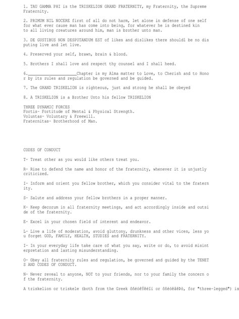 TENETS & Codes of Conduct .